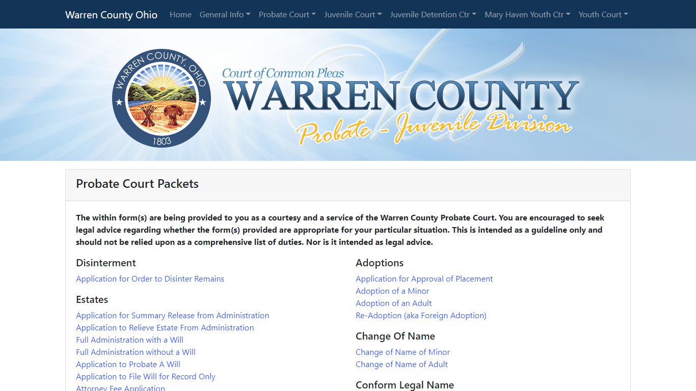 Court of Common Pleas Probate Juvenile Division - Warren County, Ohio